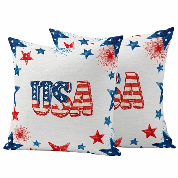 Pack of 2 American Map Outdoor Pillow Covers Decorative, Waterproof Pillow Protector, Patriotic 250 Freedom Independence Day Throw Pillowcases Accent Cushion Cases for Patio Couch Sofa 20"x20"