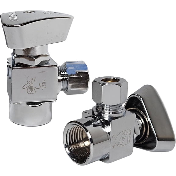 (Pack of 2) Angle Stop Valve 1/2" FIP Input 3/8" OD Compression Output, 1/4 Turn, Lead-Free Brass, Chrome-Plated Valve for Kitchen,Sink, Toilet & Faucet, NSF/ANSI 61 Certified