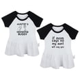 thumbnail image 1 of Pack of 2, Auntie's Drinking Buddy & If Mom Says No My Aunt Will Say Yes Funny Dresses For Baby, Newborn Babies Skirts, Infant Princess Dress, Toddler Frocks (Black Raglan Dresses, 0-6 Months), 1 of 5