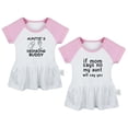 thumbnail image 1 of Pack of 2, Auntie's Drinking Buddy & If Mom Says No My Aunt Will Say Yes Funny Dresses For Baby, Newborn Babies Skirts, Infant Princess Dress, Toddler Frocks (Pink Raglan Dresses, 12-18 Months), 1 of 5