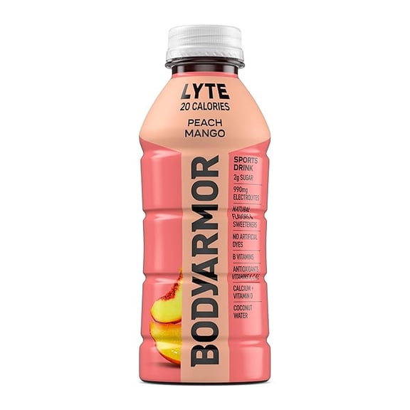 Pack of 2 BODYARMOR LYTE Sports Drink Low-Calorie Sports Beverage, Peach Mango, Natural Flavors With Vitamins, Potassium-Packed Electrolytes, No Preservatives, Perfect For Athletes, 16 Fl Oz