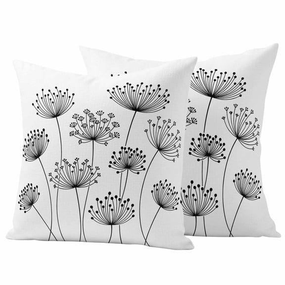 Pack of 2 Black Dandelion Outdoor Pillow Covers Decorative, Waterproof Pillow Protector, Country Modern Minimalist Flower Throw Pillowcases Accent Cushion Cases for Patio Couch Sofa 16"x16"