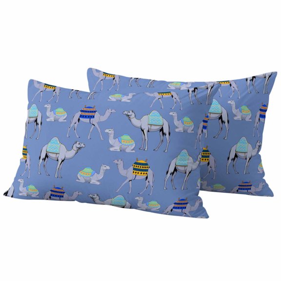 Pack of 2 Blue Camels Outdoor Pillow Covers Decorative, Waterproof Pillow Protector, Modern Watercolor Cute Funny Animals Lumbar Throw Pillowcases for Patio Couch Sofa Home Decor 20"x12"
