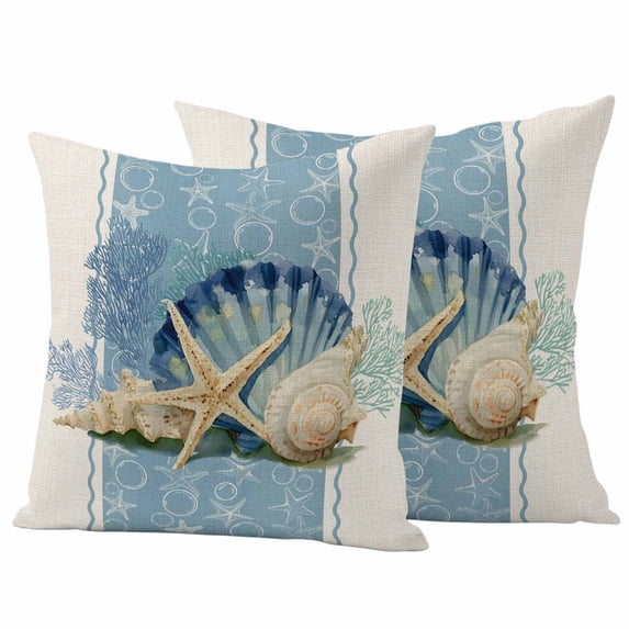 Pack of 2 Blue Coastal Starfish Outdoor Pillow Covers Decorative, Waterproof Pillow Protector, Vintage Beige Nautical Coral Summer Throw Pillowcases Accent Cushion Cases for Patio Couch Sofa 20"x20"