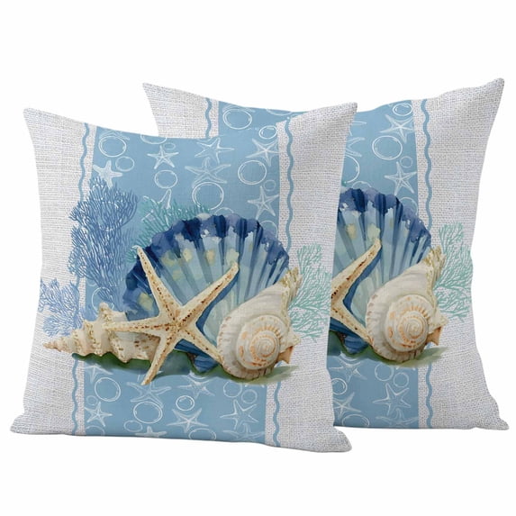 Pack of 2 Blue Coastal Starfish Outdoor Pillow Covers Decorative, Waterproof Pillow Protector, Vintage Grey Nautical Coral Summer Throw Pillowcases Accent Cushion Cases for Patio Couch Sofa 20"x20"