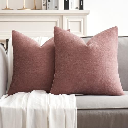 Pack of 2 Blush Pink Decorative Pillow Covers 20x20 Inch Soft Chenille Couch Spring Throw Pillows Farmhouse Cushion Covers for Valentine's Day Home Decor Sofa Bedroom Living Room