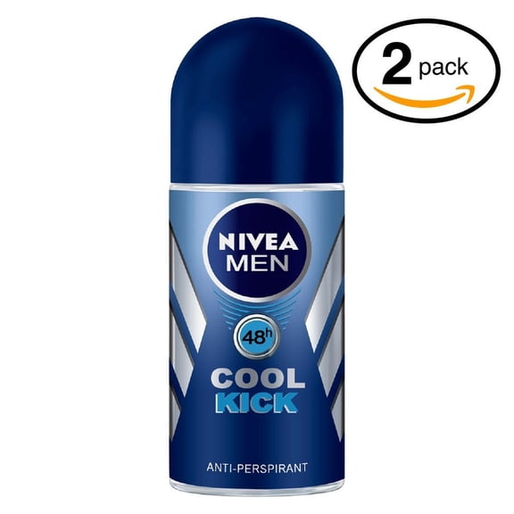 Pack of 2 Bottles Nivea COOL KICK Men's Roll-On Antiperspirant & Deodorant. 48-Hour Protection Against Underarm Wetness. Pack of 2 Bottles, 1.7oz / 50ml Each Bottle