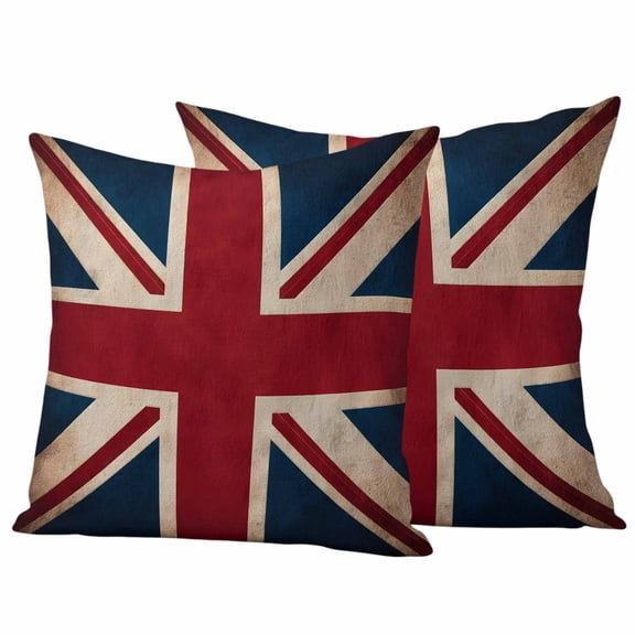 Pack of 2 British Flag Outdoor Pillow Covers Decorative, Waterproof Pillow Protector, Vintage United Kingdom England Uk Flag Throw Pillowcases Accent Cushion Cases for Patio Couch Sofa 20"x20"