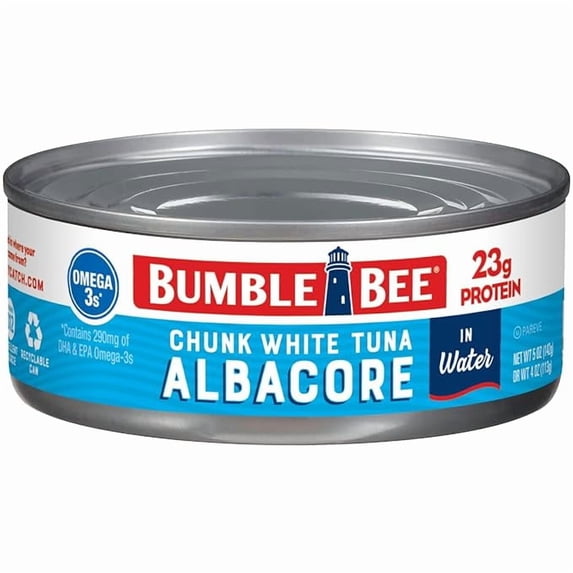 Pack of 2 Bumble Bee Chunk White Albacore Tuna in Water, 5 oz Can - Wild Caught Tuna - 23g Protein per Serving, High in Omega-3s - Non-GMO Project Verified, Gluten Free, Kosher