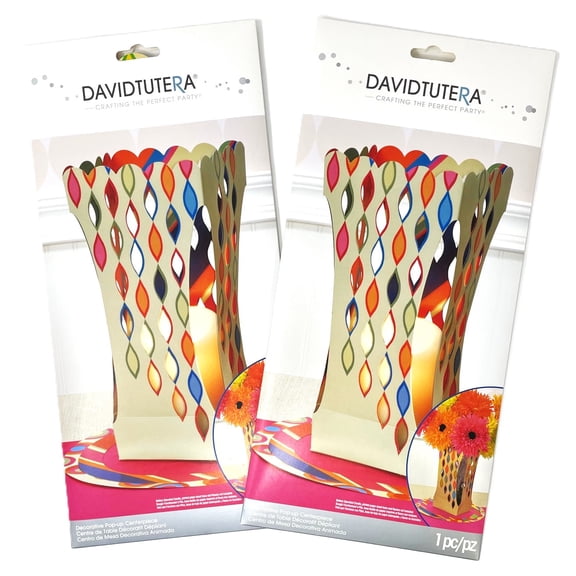 Pack of 2 - Colorful Stripes & Tear Drop Cut-Outs Pop-Up Vase or LED Light David Tutera Wedding & Party Table Centerpiece Decoration - 12 in Tall - Pack of 2