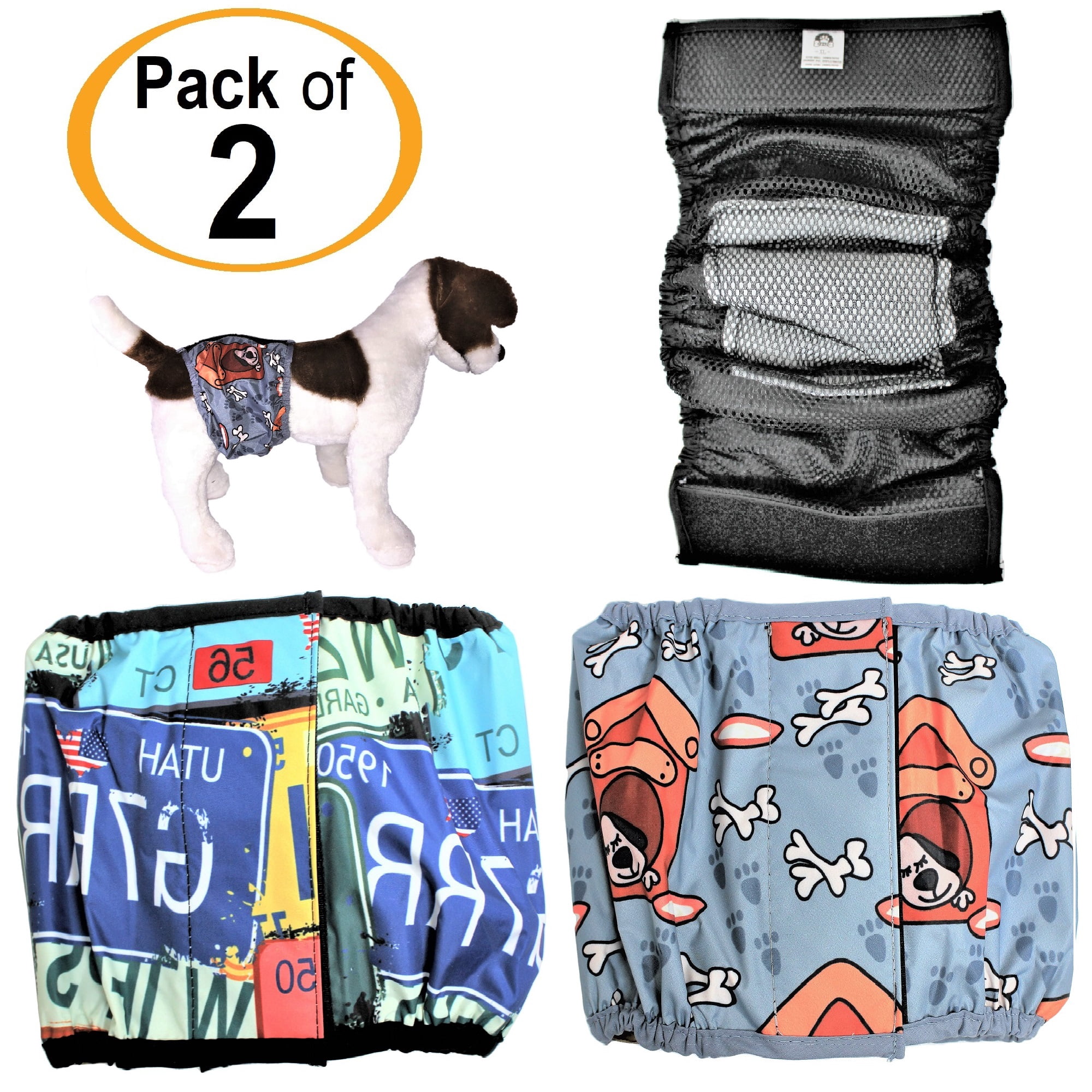 Pack – 2 Colors Waterproof Diapers Dog Belly Band With Absorbent Pad Male Wrap Reusable Sz XXXL (waist 20" - 27")