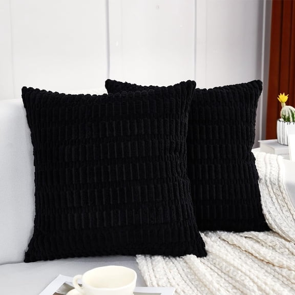 Pack of 2, Corduroy Soft Decorative Throw Pillow Cover Cushion Covers Pillowcase, Home Decor Decorations for Sofa Couch Bed Chair 16x16 Inch/40x40 cm (Black)