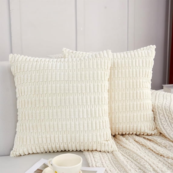 Pack of 2, Corduroy Soft Decorative Throw Pillow Cover Cushion Covers Pillowcase, Home Decor Decorations for Sofa Couch Bed Chair 20x20 Inch/50x50 cm (Cream)