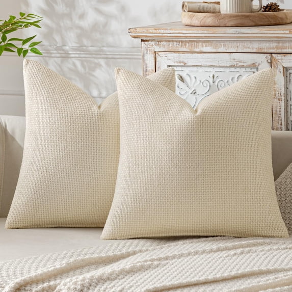 Pack of 2 Couch Throw Pillow Covers 18x18 Inch Neutral Beige Modern Boho Accent Decorative Soft Chenille Farmhouse Cushion Covers for Home Decor Sofa Living Room