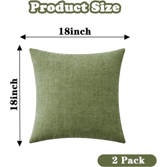 Pack of 2 Couch Throw Pillow Covers 18x18 Inch Spring Soft Sage Green Chenille Pillow Covers for Sofa Living Room Solid Dyed Pillow Cases with Hidden Zipper Sage Green