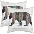 thumbnail image 1 of Pack of 2 Cute Bear Decorative Throw Pillow Covers, Soft Bear Hunting Square Cushion Case Set for Couch Sofa Bedroom Living Room, Western Farmhouse Wooden Pillow Cases Pillowcases, 20x20 Inches, 1 of 6