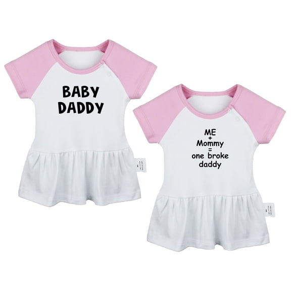 Pack of 2, Daddy Baby Announcement & Me   Mommy = One Broke Daddy Funny Dresses For Baby, Newborn Babies Skirts, Infant Princess Dress, Toddler Frocks (Pink Raglan Dresses, 18-24 Months)