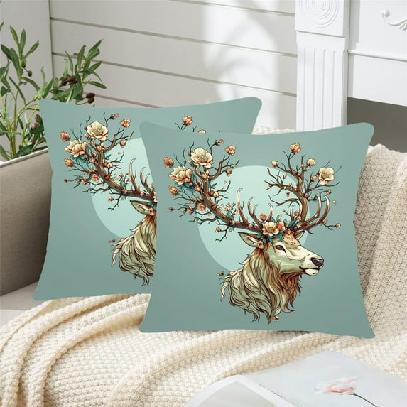 Pack of 2 Decorative Elk Throw Pillow Covers 18x18 Inch Velvet Cushion Case Super Soft Plush Deer Pillow Covers Home Decor for Spring Sofa Bedroom Car 18x18 Inch 45x45 Cm