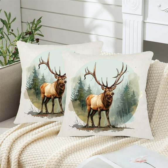 Pack of 2 Decorative Elk Throw Pillow Covers 18x18 Inch Velvet Cushion Case Super Soft Plush Deer Pillow Covers Home Decor for Spring Sofa Bedroom Car 18x18 Inch 45x45 Cm