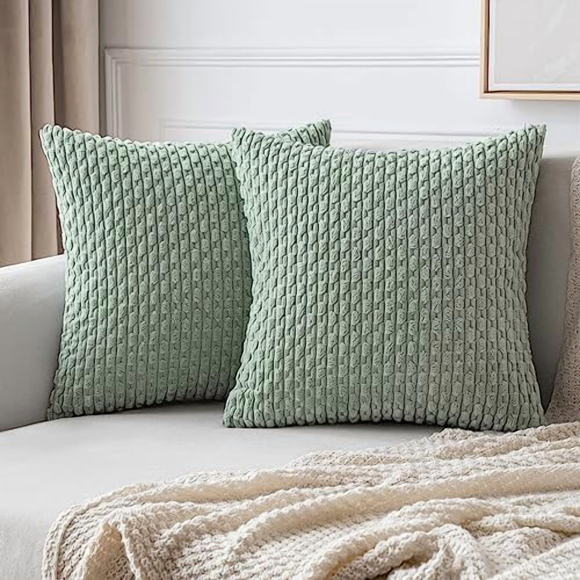 Pack of 2 Decorative Throw Pillow Covers 24x24 Inch Soft Boho Striped ...