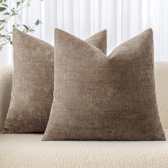 Pack of 2 Decorative Throw Pillow Covers Soft Chenille Textured Cushion Covers Solid Neutral Farmhouse Style for Couch Sofa Bedroom 18x18 Inch Taupe Grey