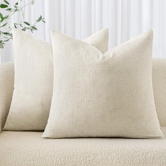 Pack of 2 Decorative Throw Pillow Covers Soft Chenille Throw Pillows Solid Textured Cushion Covers Christmas Home Decor for Couch Sofa Bedroom Living Room 18x18 Inch, White