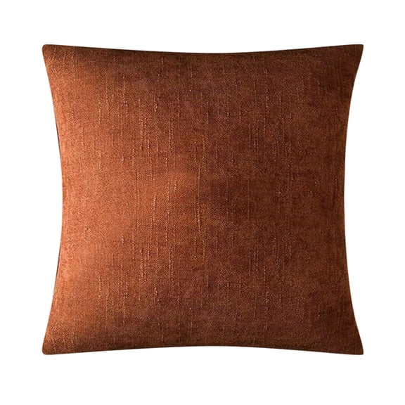 Pack of 2 Decorative Throw Pillow Covers Soft Chenille Throw Pillows Solid Textured Cushion Covers for Couch Sofa Bedroom Living Room 18x18 Inch, Dark Rust