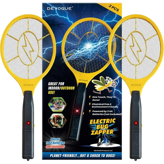 Pack of 2 Electric Fly Swatter Bug Zapper Battery Operated Flies Killer Indoor & Outdoor Pest Control Mosquito and Insect Catcher Racket (Packing May Vary)