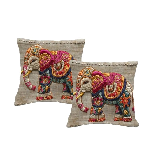 Pack of 2 Elephant Throw Pillow Covers 18x18 Inch, 3D Embroidered Boho Ethnic Pattern Cushion Cases, Decorative Pillow Shells for Couch Sofa Home Dorm Decoration