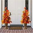 thumbnail image 1 of Pack of 2 Fall LED Lighted Maple Tree, Artificial Tree Urn Potted Porch Tree with Timer and 20 Warm White LED Lights, Decorative Front Door Tree Orange, 3 ft, 1 of 9