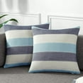 thumbnail image 1 of Pack of 2 Farmhouse Stripe Check Throw Pillow Covers Set Case Cotton Linen Decorative Pillowcases Cushion Cover for Couch Bench Sofa 16x16Inch Blue Beige, 1 of 6