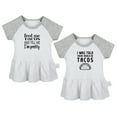 thumbnail image 1 of Pack of 2, Feed Me Tacos And Tell Me I'm Pretty & I was Told There Would Be Tacos Funny Dresses, Newborn Baby Skirts, Infant Princess Dress, Toddler Frocks (Gray Raglan Dresses, 0-6 Months), 1 of 5