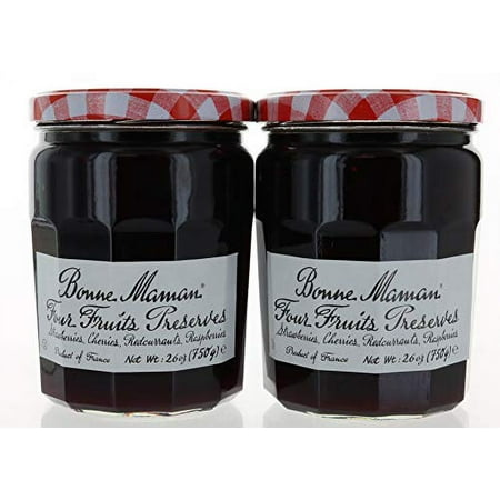Pack of 2 Four Fruits Preserves 36 oz, Strawberries, Cherries, Redcurrants Raspberries, No Preservatives, No High Fructose Corn Syrup, Imported from France