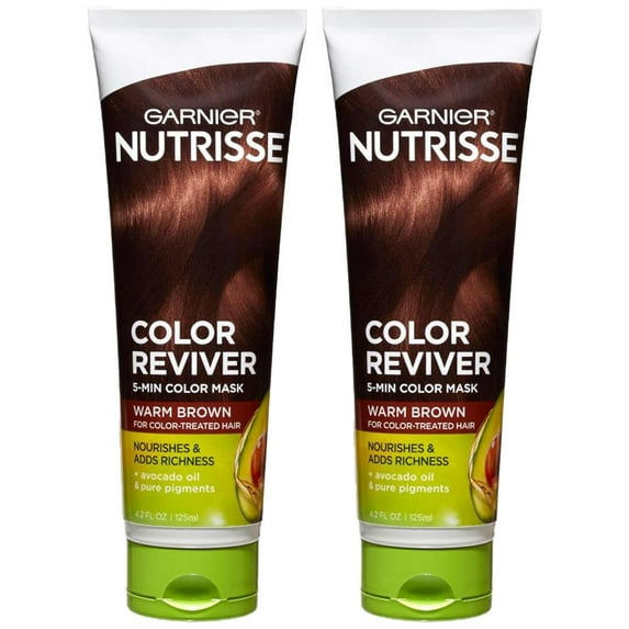 Pack of (2) Garnier Nutrisse 5 Minute Nourishing Color Hair Mask with Triple Oils Delivers Day 1 Color Results, for Color Treated Hair, Warm Brown, 4.2 fl. oz.