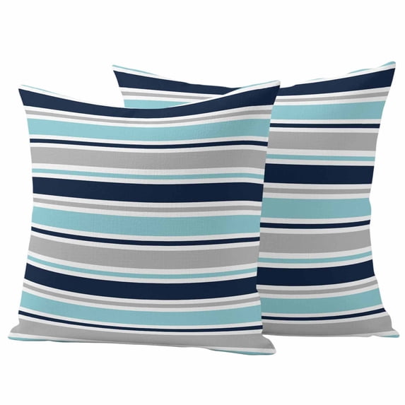 Pack of 2 Grey Blue Striped Outdoor Pillow Covers Decorative, Waterproof Pillow Protector, Farmhouse Stripes Abstract Art Navy Blue Throw Pillowcases Accent Cushion Cases for Patio Couch Sofa 24"x24"