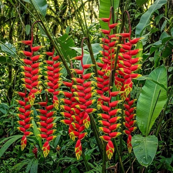 Pack 2 Hanging Lobster Claw Heliconia Rostrata Rhizomes Bird of Paradise Tropical Plant Well Rooted Bicolor Heliconia Flowers Root, 6-8 Inc Long