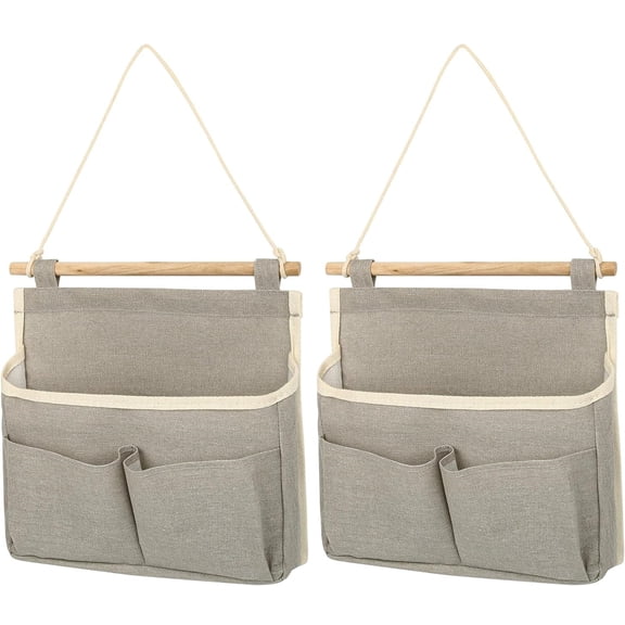 Pack of 2 Hanging Storage Bags, Boriyuan Over Door Hanging Storage Bags with 3 Compartments and Hooks, Wall Mount Hangable Organizer, Hanging Storage for Home, Office, Living Room (Gray)