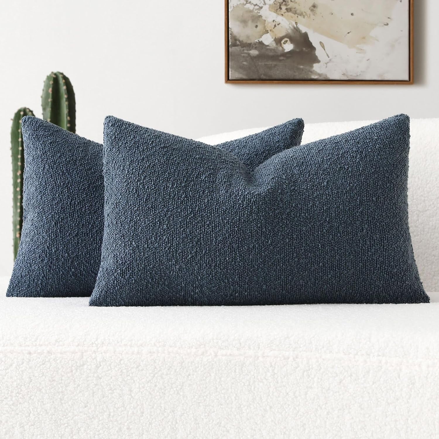 Pack of 2 Haze Blue Decorative Throw Pillow Covers 12x20 Inch Soft Cozy