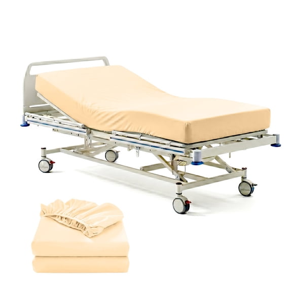 Pack of 2 Hospital Bed Fitted Sheets 36X80 Inch, 400 Thread Count 100% Egyptian Cotton, Beige Solid with 6 Inch Deep Pocket, Soft Fitted Sheets with Elastic All Around for Home & Hospital Care Beds