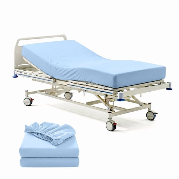 Pack of 2 Hospital Bed Fitted Sheets 36X80 Inch, 400 Thread Count 100% Egyptian Cotton, Light-Blue Solid with 6 Inch Deep Soft Fitted Sheets with Elastic All Around for Home & Hospital Care Beds