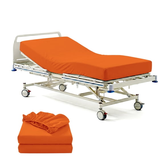 Pack of 2 Hospital Bed Fitted Sheets 36X80 Inch, 400 Thread Count 100% Egyptian Cotton, Orange Solid with 6 Inch Deep Pocket, Soft Fitted Sheets with Elastic All Around for Home & Hospital Care Beds