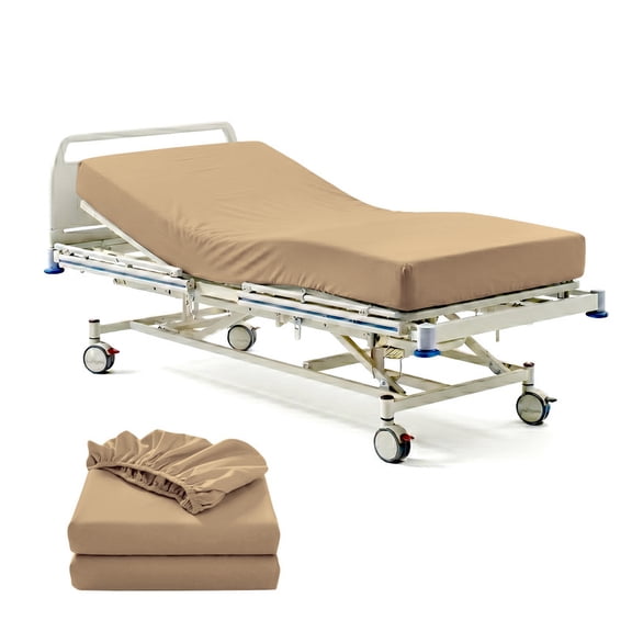 Pack of 2 Hospital Bed Fitted Sheets 36X80 Inch, 400 Thread Count 100% Egyptian Cotton, Taupe Solid with 6 Inch Deep Pocket, Soft Fitted Sheets with Elastic All Around for Home & Hospital Care Beds