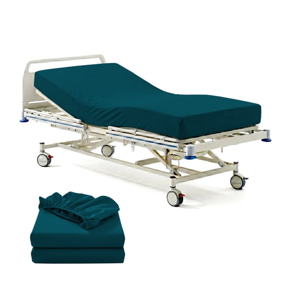 Pack of 2 Hospital Bed Fitted Sheets 36X80 Inch, 400 Thread Count 100% Egyptian Cotton, Teal Solid with 6 Inch Deep Pocket, Soft Fitted Sheets with Elastic All Around for Home & Hospital Care Beds