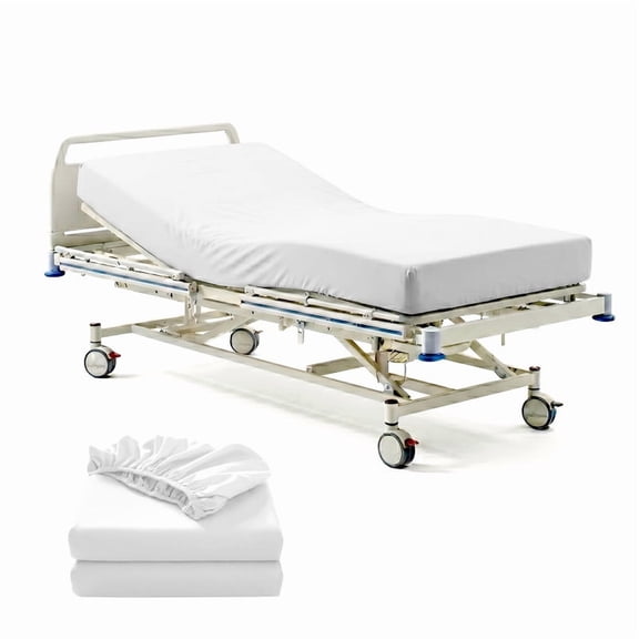 Pack of 2 Hospital Bed Sheets 36X84 Inch, 400 Thread Count 100% Egyptian Cotton, White Solid with 6 Inch Deep , Soft Sheets with Elastic All Around for Home & Hospital Care Beds