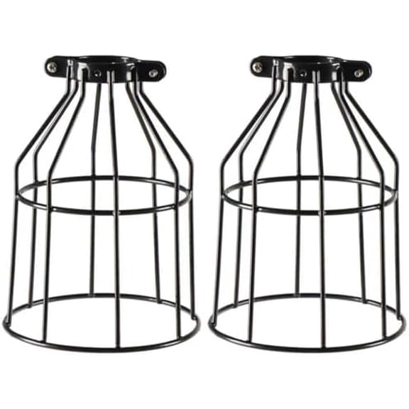 Pack of 2 Industrial Adjustable Light Fixture Lamp Guard,  DIY Metal Wire Cage Light Fixture Lamp Cage Guard, Upgrade Black Hanging Pendant Light Bulb Cage