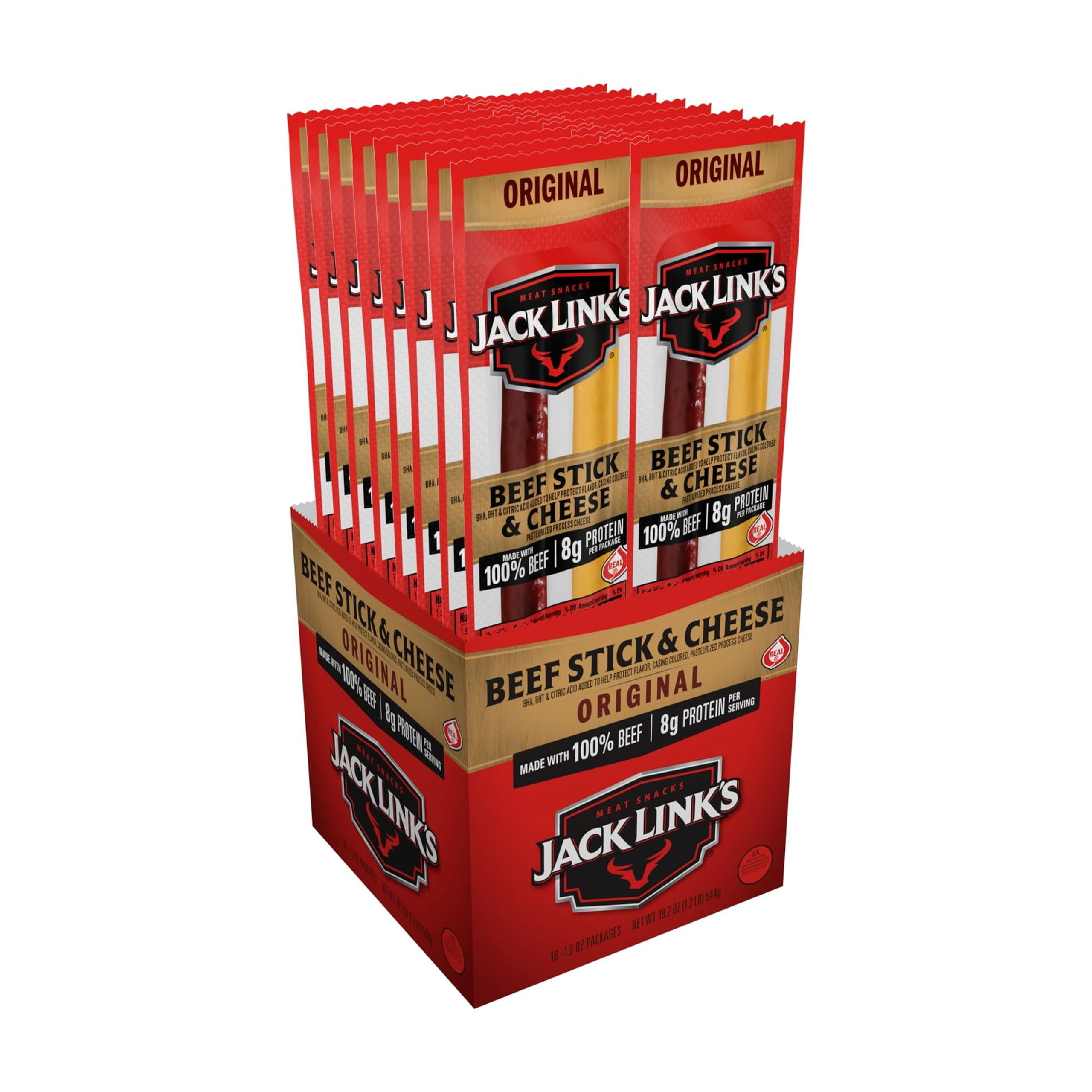 Pack of 2 - Jack Links Original Beef & Cheese Combo Snack Pack  100% Beef Stick And Cheese Stick Made With Real Wisconsin Cheese - 8G Protein And 140 Calories Per Serving, 1.2 Oz. (Pack Of 16)