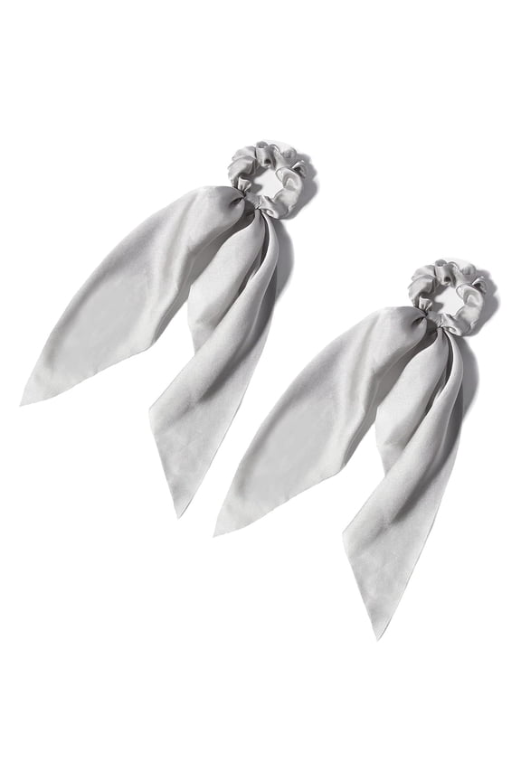 Pack of 2 Knotted Bow Hair Scrunchies, 3 inch Diameter, 11.5 inch Hair Ribbon, Silky Satin Hair Scarf Hair Ties Bands, Hair Accessories for Women and Girls(Gray)