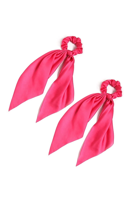 Pack of 2 Knotted Bow Hair Scrunchies Elastic Hair Scarf Black Hair Ties Bands Satin Hair Ribbon Scrunchy Red Ponytail Holder for Women and Girls (Hot pink)