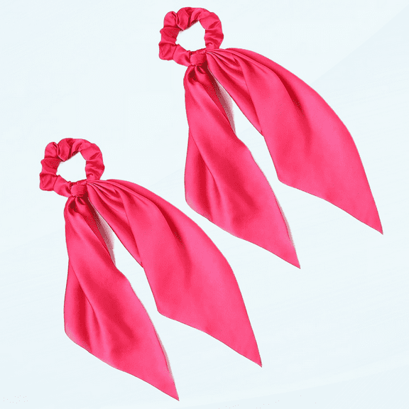 Pack of 2 Knotted Bow Hair Scrunchies Elastic Hair Scarf Black Hair Ties Bands Satin Hair Ribbon Scrunchy Red Ponytail Holder for Women and Girls (Hot pink)