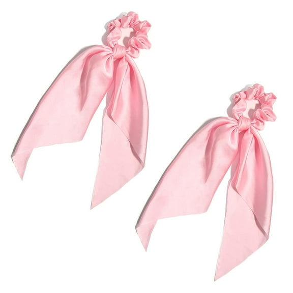 Pack of 2 Knotted Bow Hair Scrunchies Elastic Hair Scarf Black Hair Ties Bands Satin Hair Ribbon Scrunchy Red Ponytail Holder for Women and Girls (Light pink)
